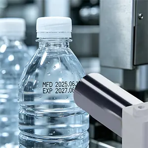 NAXJET CIJ inkjet printer coding production dates expiry date on plastic bottle