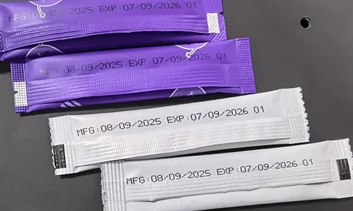 continuous ink jet coding for flexible food packaging bags with MFG date code and EXP code